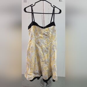 Chic Yellow and Black Floral Midi Dress M